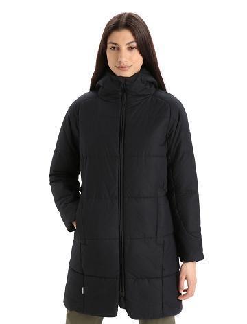 Black Women's Icebreaker MerinoLoft™ Collingwood II 3Q Hooded Jackets | USA 1656BEXC